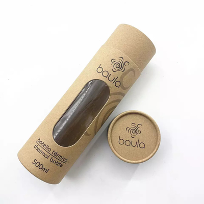 Tube de papier kraft imprimé avec fenêtre pour emballage de tasse de bouteille de vin