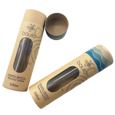 Tube de papier kraft imprimé avec fenêtre pour emballage de tasse de bouteille de vin