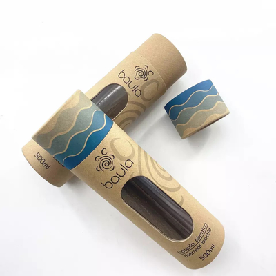 Tube de papier kraft imprimé avec fenêtre pour emballage de tasse de bouteille de vin