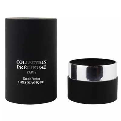 Emballage de tube de parfum rond noir à dessus plat avec emballage de tube cosmétique d'emboutissage d'argent d'insertion d'EVA