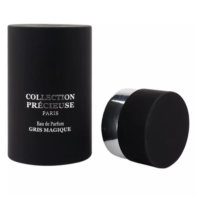 Emballage de tube de parfum rond noir à dessus plat avec emballage de tube cosmétique d'emboutissage d'argent d'insertion d'EVA