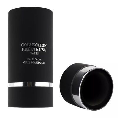 Emballage de tube de parfum rond noir à dessus plat avec emballage de tube cosmétique d'emboutissage d'argent d'insertion d'EVA