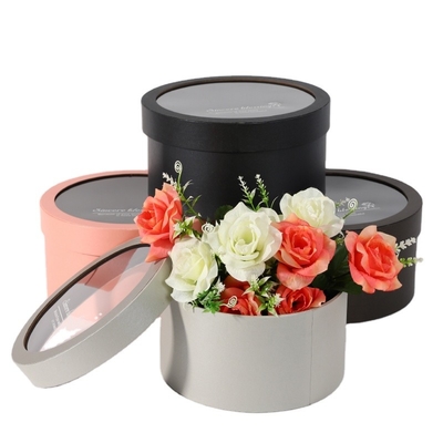 Boîte-cadeau élégante de cylindre de fenêtre de dessus rond d'emballage de boîte de tube de fleur